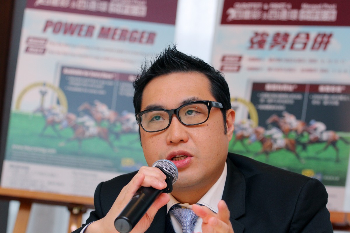 Jockey Club executive director of customer and marketing Richard Cheung explains the new advancements in single-pool wagering. Photo: Kenneth Chan