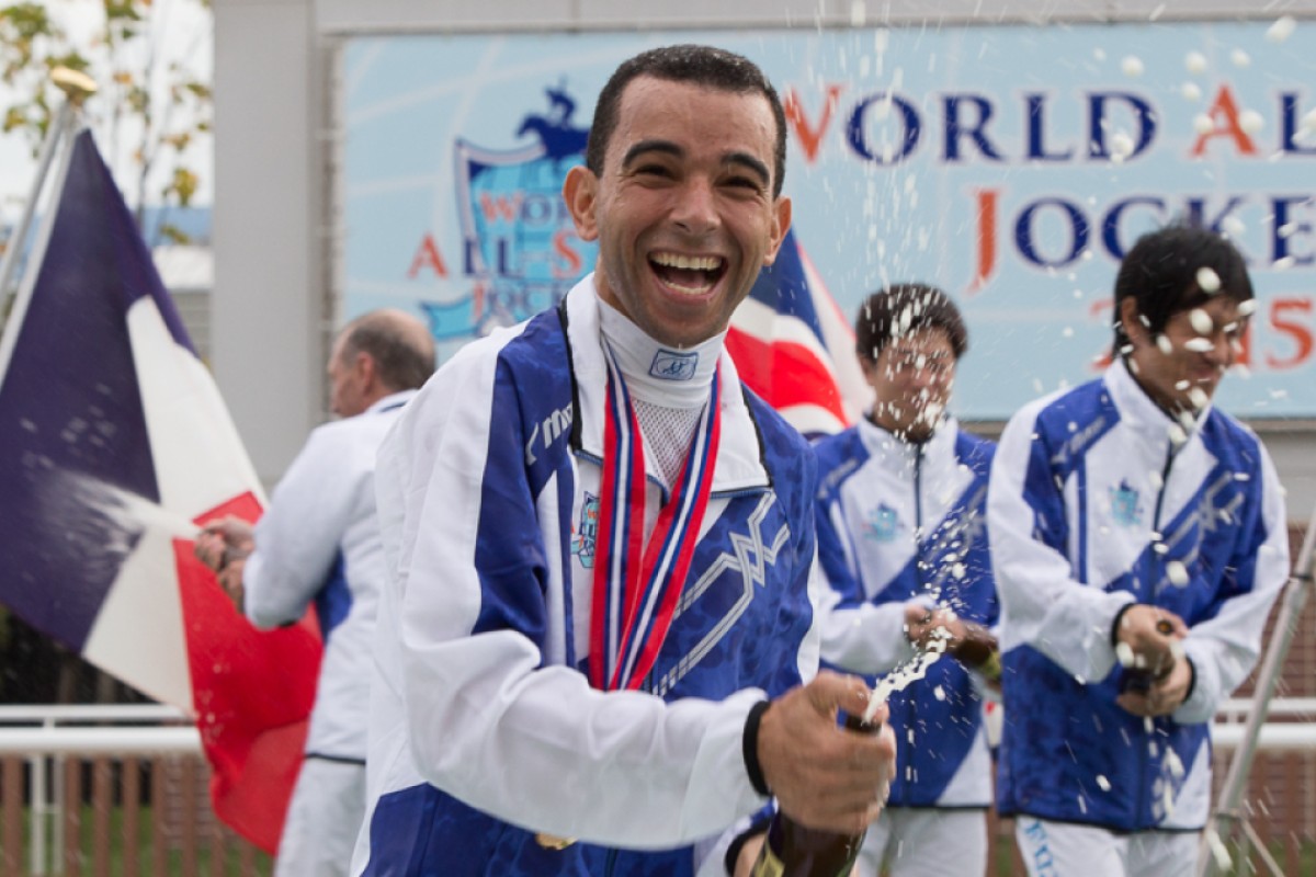 Joao Moreira celebrates his triumph. Photo: Japan Racing Association