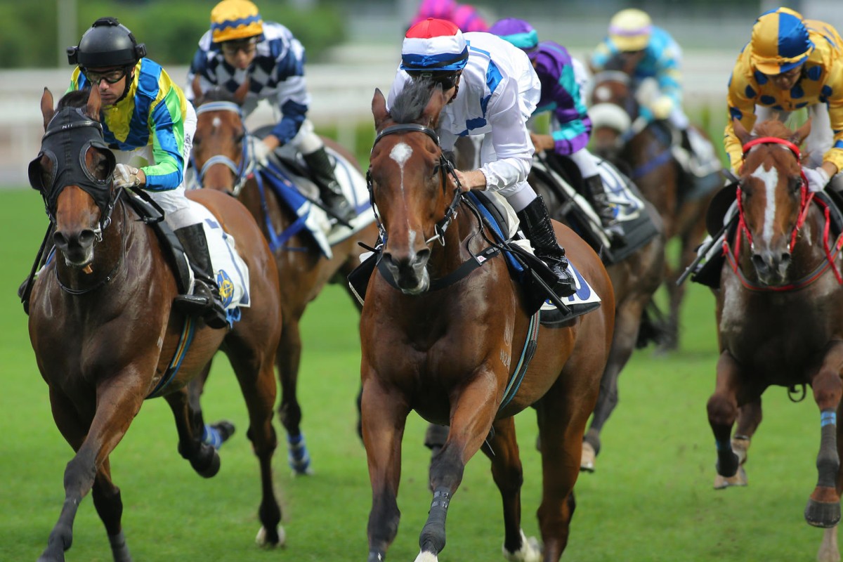 Brett Prebble aboard Rich Tapestry (left) and Amber Sky, ridden by Zac Purton, in a barrier trial at Sha Tin on Saturday. Photos: Kenneth Chan