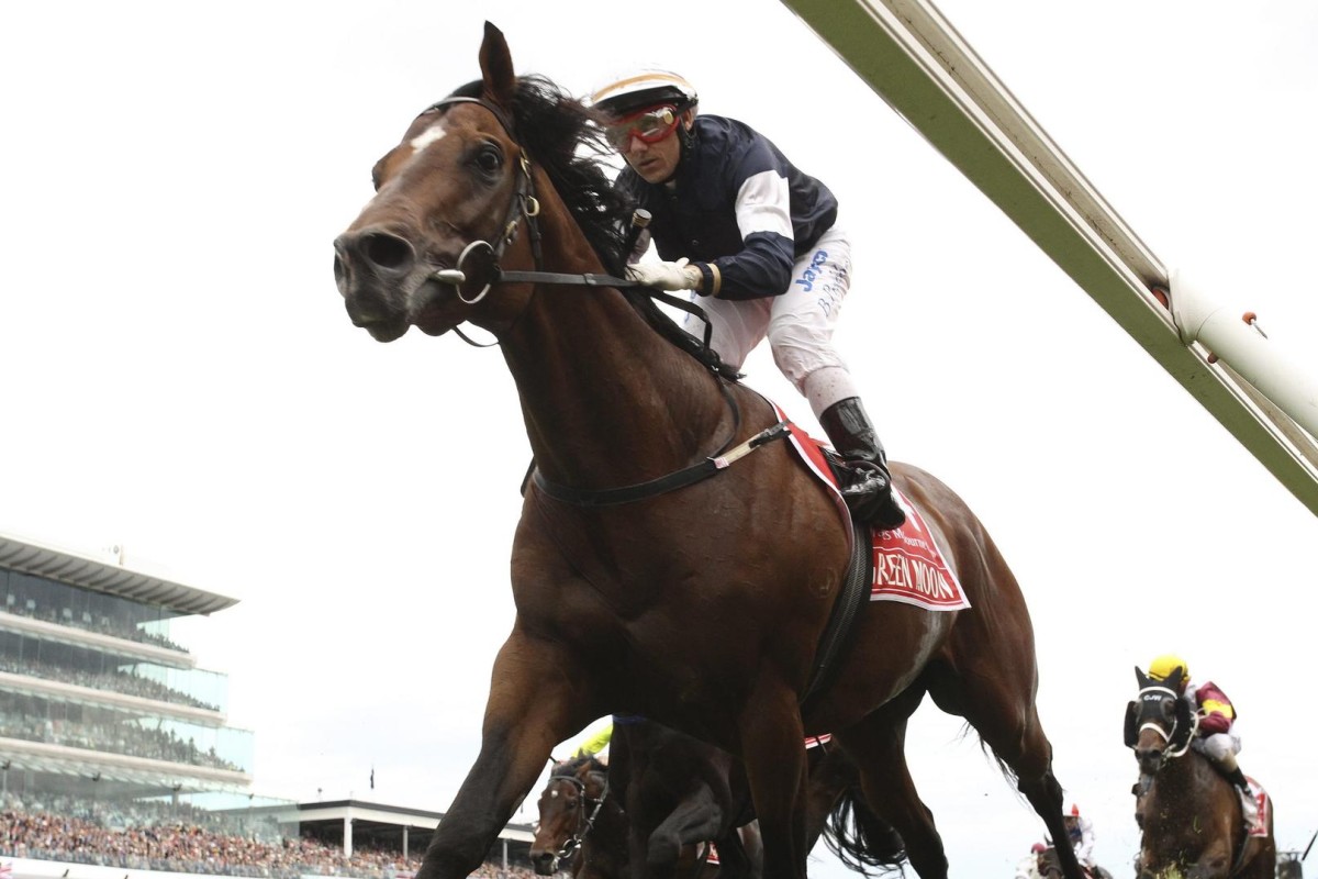 Brett Prebble wins the 2012 Melbourne Cup aboard Green Moon. He's hoping for a second race win on Tuesday with Bondi Beach. Photo: EPA