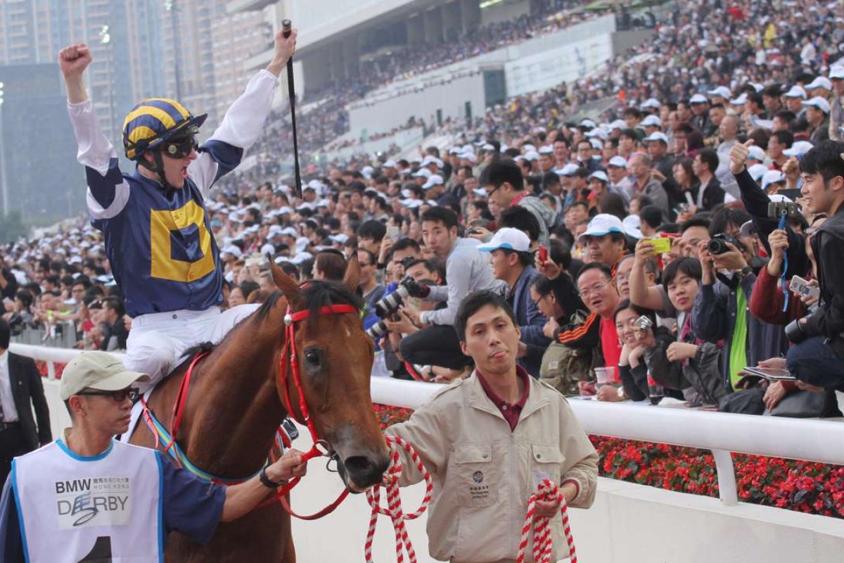 Luger’s greatest moment came with his win in the 2015 BMW Hong Kong Derby under Zac Purton. Photo: Kenneth Chan