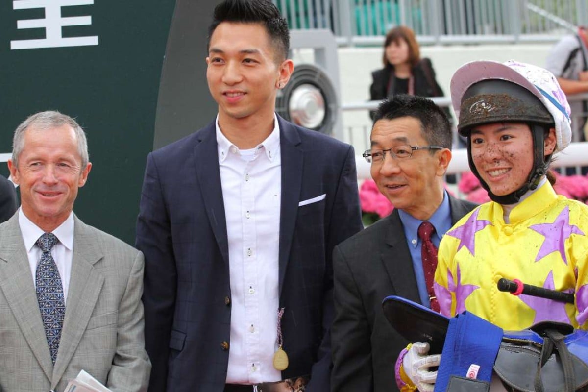 Felix Coetzee joins in the celebrations with connections of Noble De Boy after Kei Chiong’s 16th win of the season. Photos: Kenneth Chan