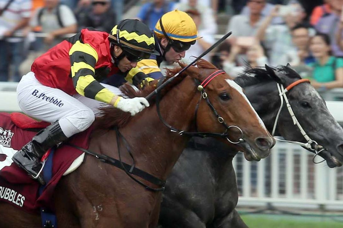 Chautauqua just gets up over the top of Lucky Bubbles to win the Chairman’s Sprint Prize. Photo: HKJC