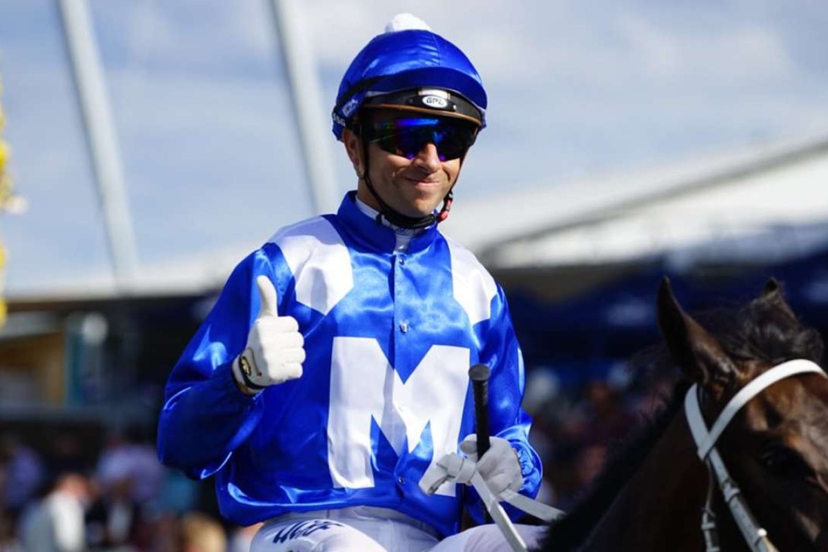 Joao Moreira gives a thumbs up after winning on McCreery in the Kingston Town Stakes. Photo: Australian Turf Club (@atc_races/Twitter)