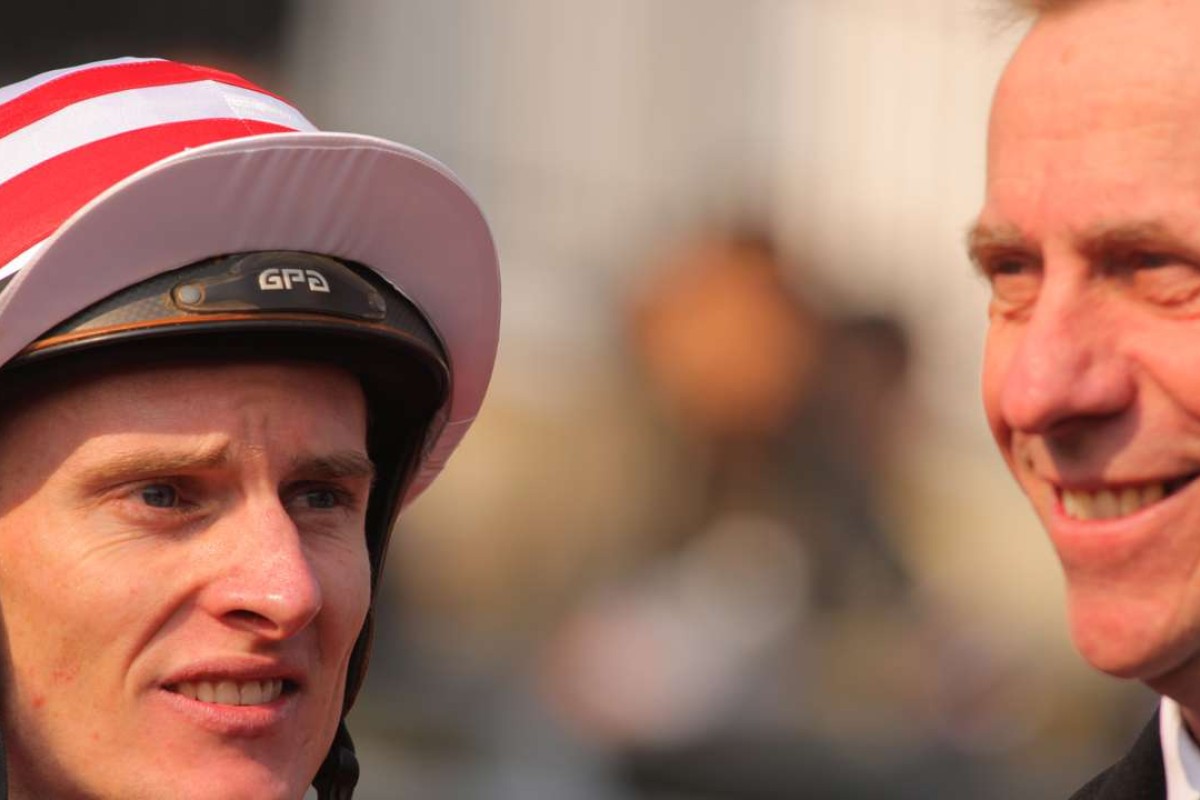 Jockey Zac Purton with trainer John Size. Photos: Kenneth Chan