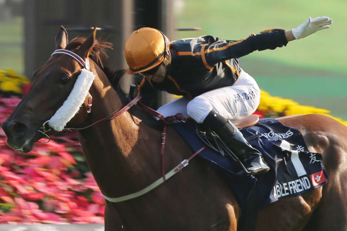 Race 7, Able Friend, ridden by Joao Moreira, won the Hong Kong Mile(group 1, 1600m) at Sha Tin on 14Dec14.