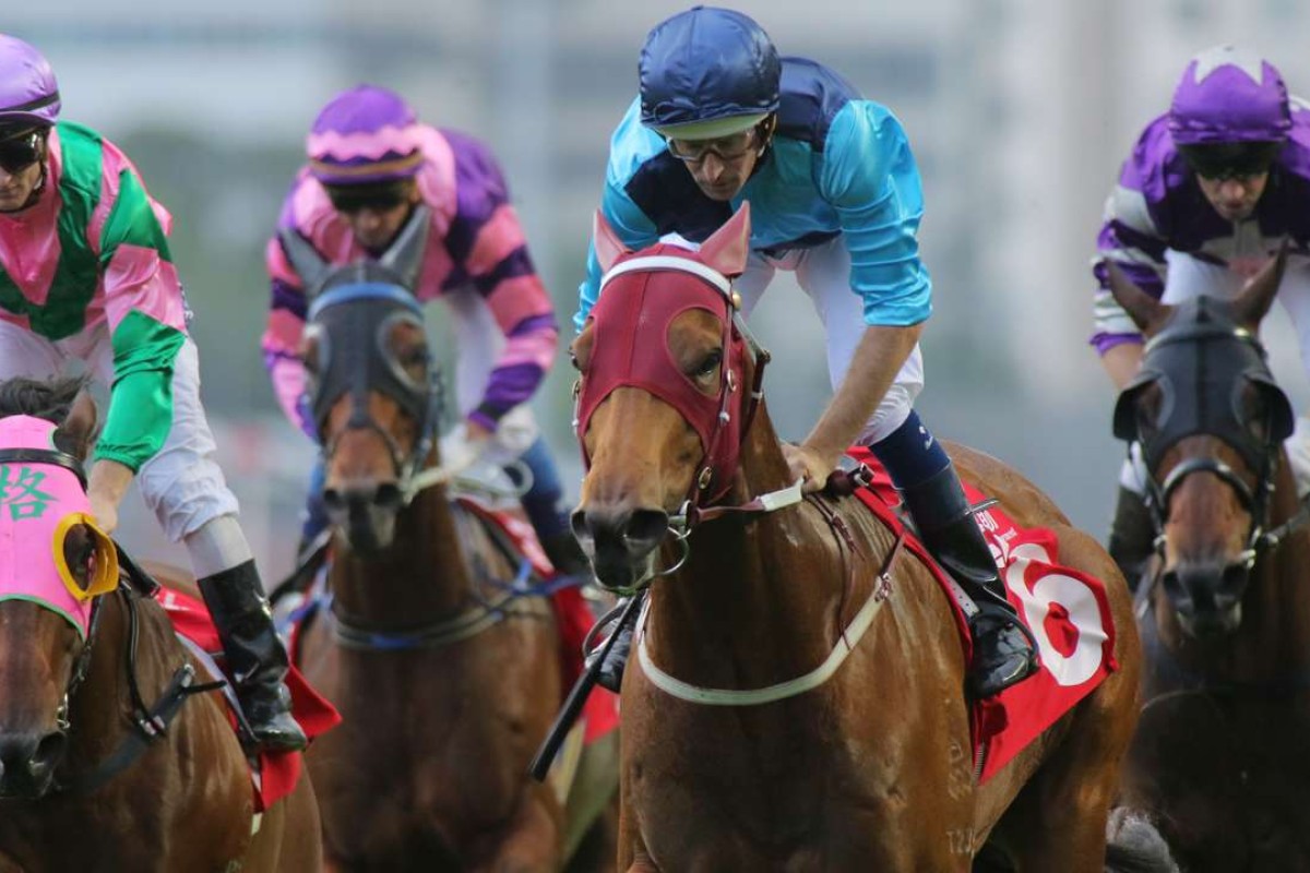 Hugh Bowman guides Not Listenin’tome to victory in the Jockey Club Sprint. Photos: Kenneth Chan