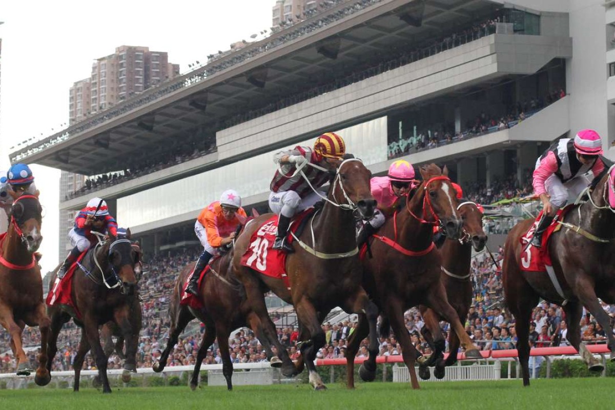 Beauty Only (right) wins the Jockey Club Mile. Photos: Kenneth Chan