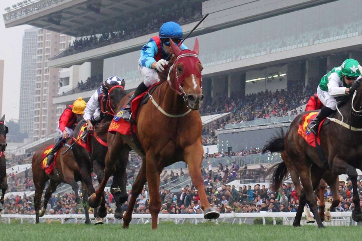 Joao Moreira and Rapper Dragon (blue) take out the Classic Cup. Photos: Kenneth Chan