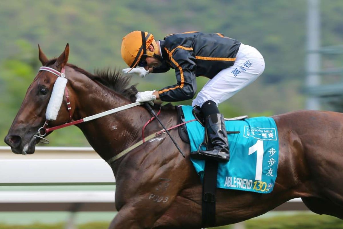 Race 8, Able Friend, ridden by Joao Moreira, won the Champions Mile(Group 1, 1600m) at Sha Tin on 03May15.