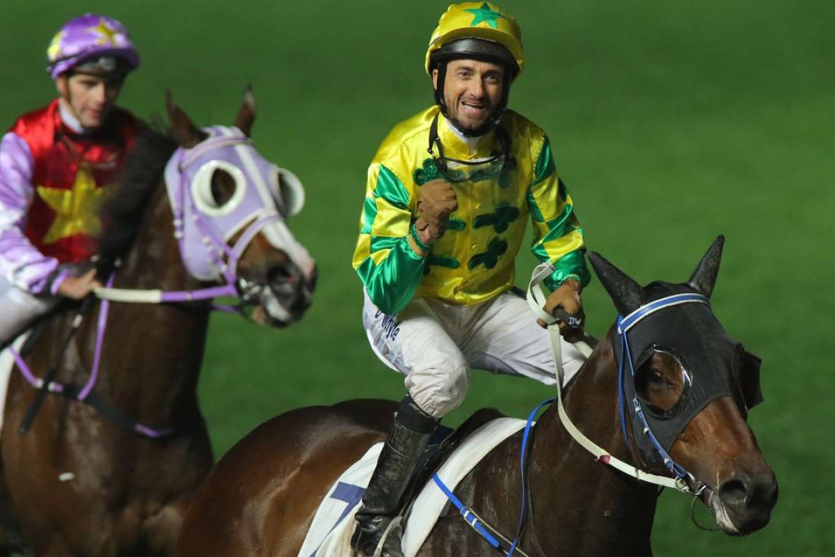Douglas Whyte pumps his first after winning on Sky King. Photos: Kenneth Chan
