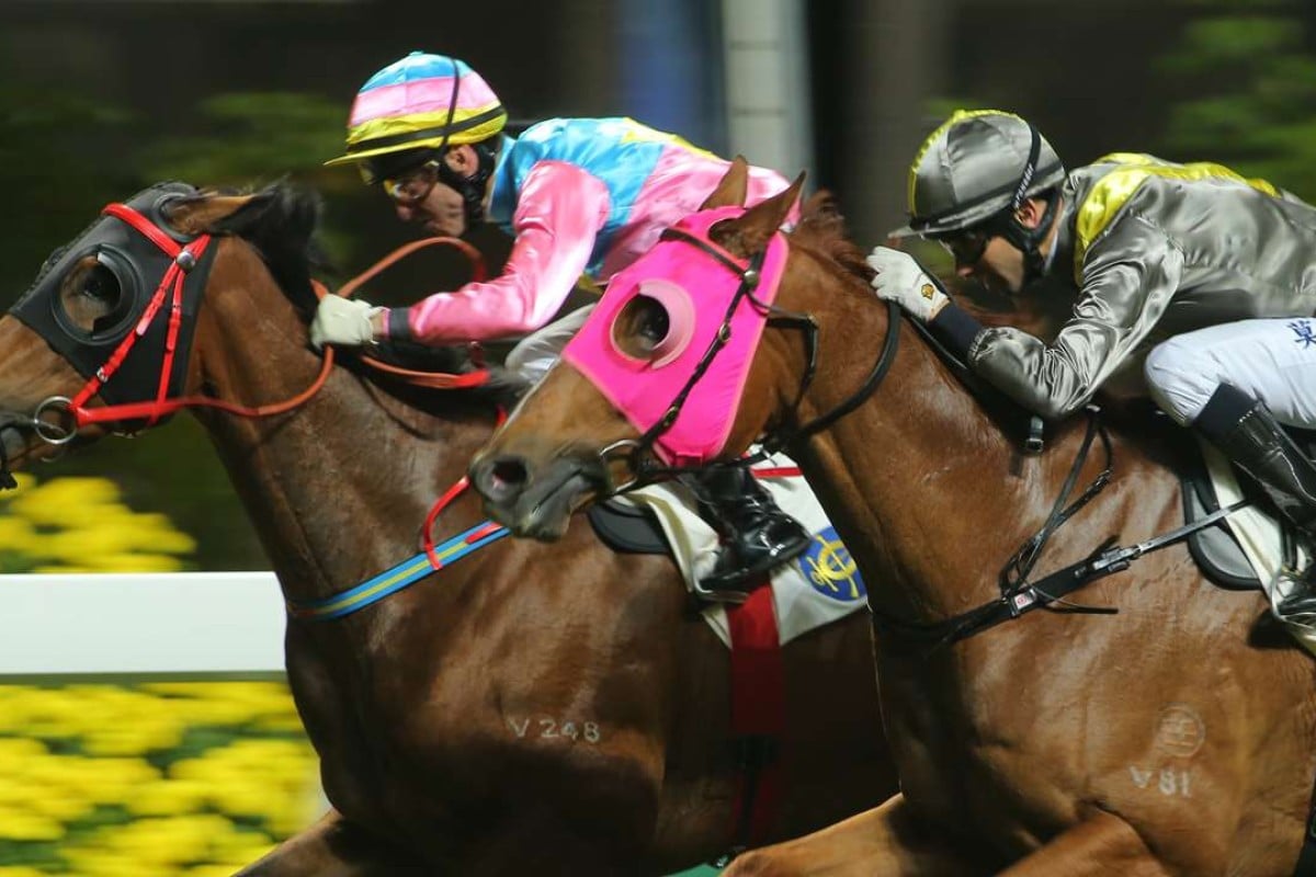 Olivier Doleuze pushes Arm Runda through to salute at Happy Valley in March. Photos: Kenneth Chan