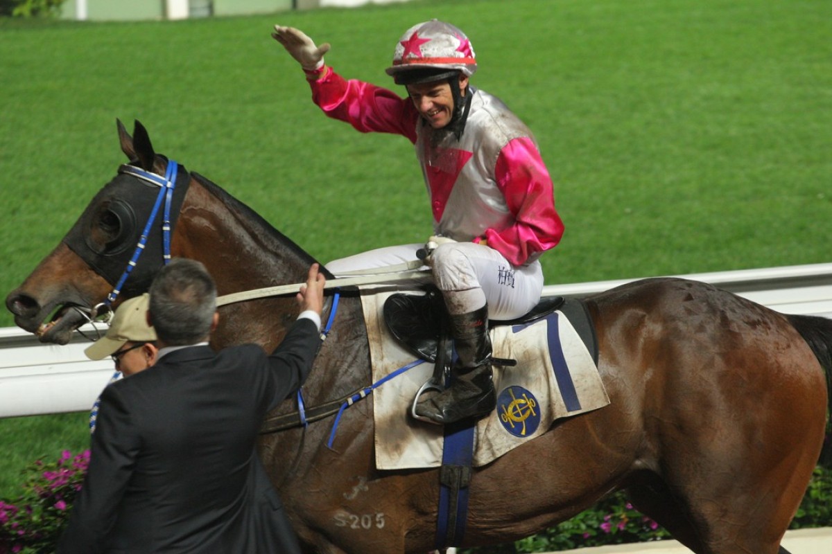 Brett Prebble celebrates Sweet Bean win at Sha Tin in January. Photos: Kenneth Chan