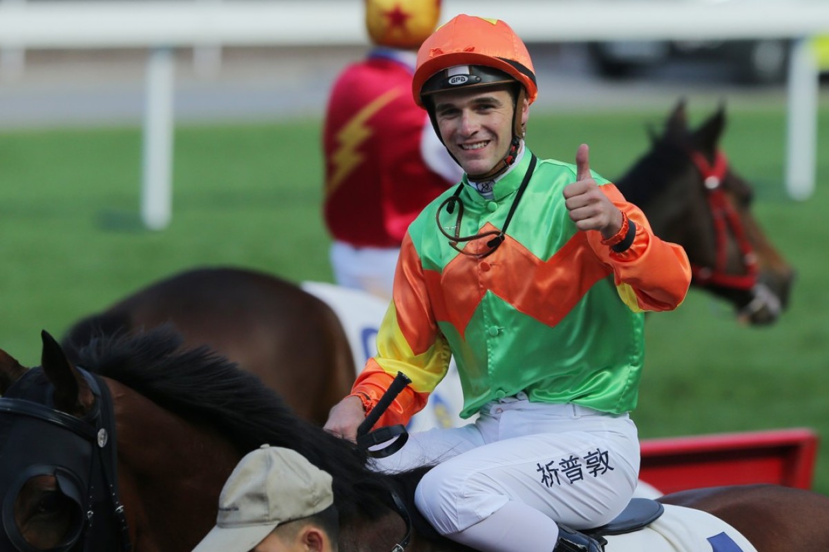 Sam Clipperton celebrates his win on Jolly Jolly in 2016. Photos: Kenneth Chan.