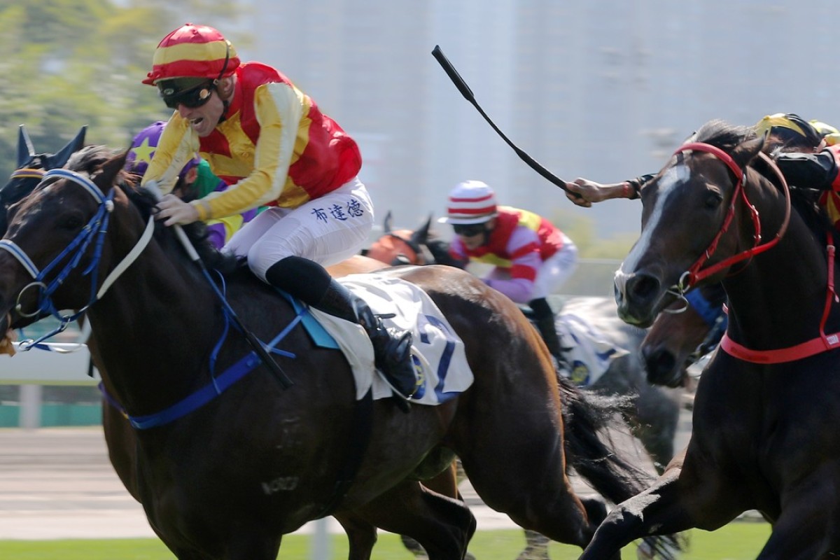Pierre-Charles Boudot lifts Ambitious Heart to victory at Sha Tin on Saturday. Photos: Kenneth Chan