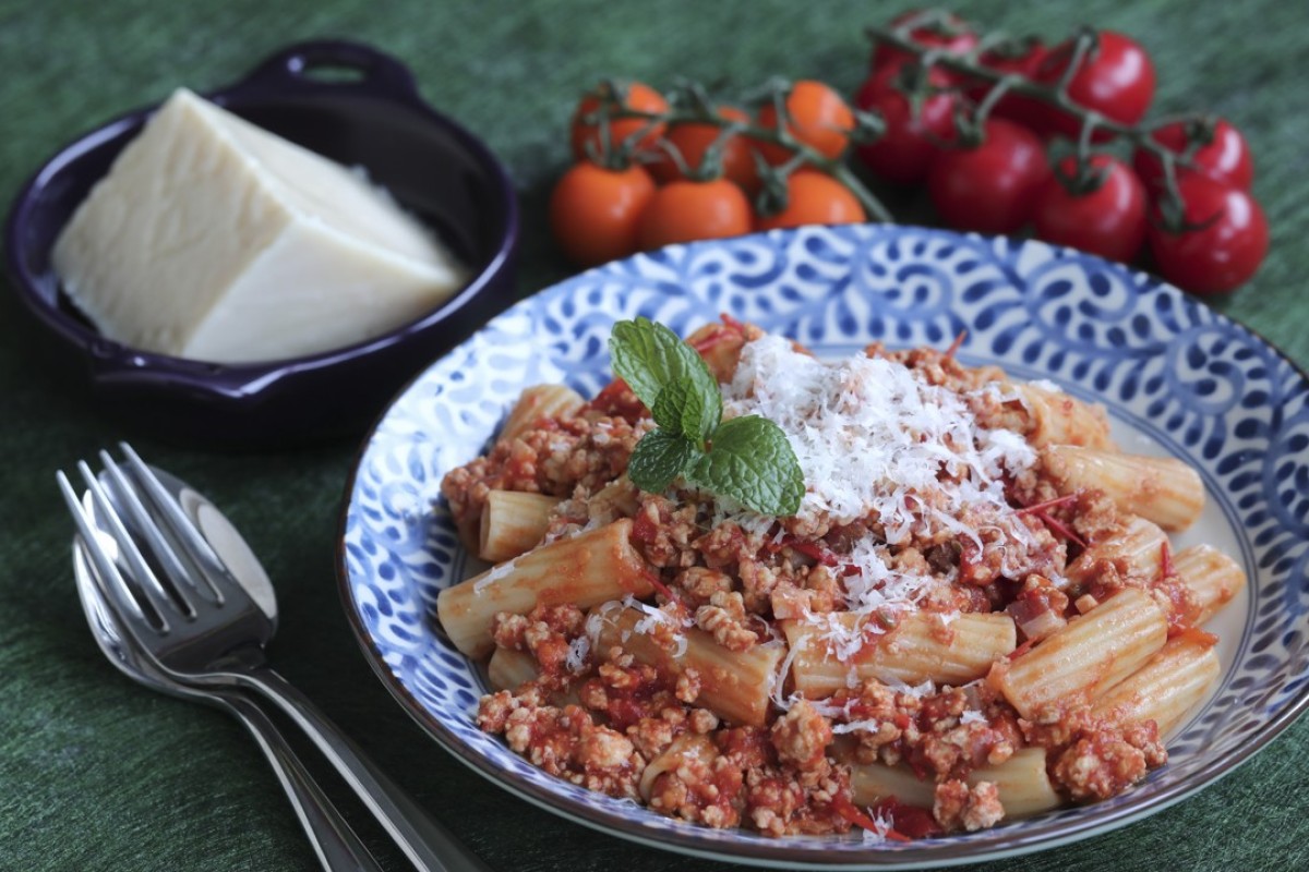 Susan Jung’s pork and pancetta ragu with rigatoni, mint and aged pecorino cheese. Photography: Jonathan Wong. Styling: Nellie Ming Lee