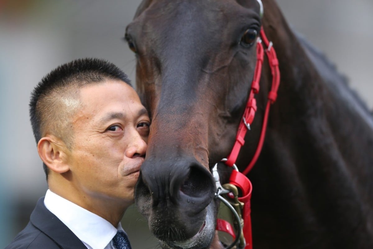 Danny Shum gives Seasons Bloom a kiss after winning the Stewards’ Cup. Photos: Kenneth Chan