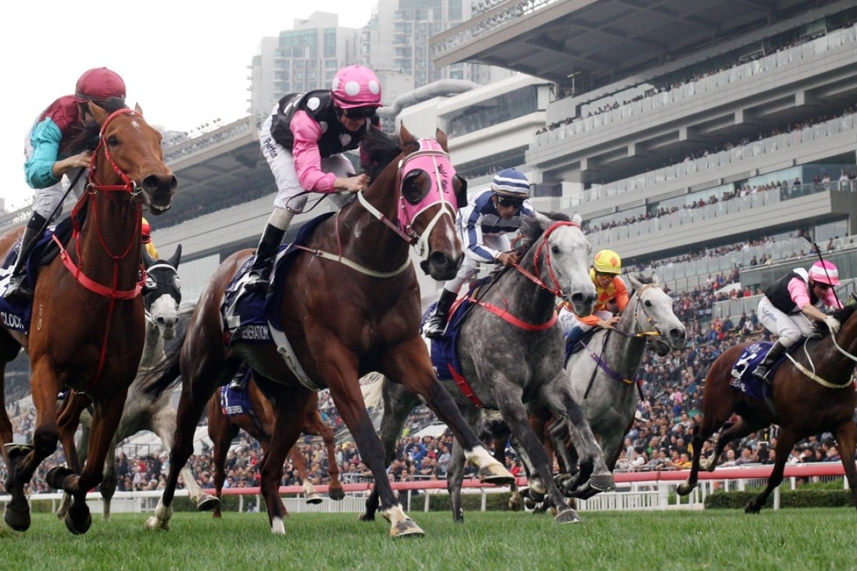 Zac Purton and Beauty Generation (second from left) win the Group One Queen’s Silver Jubilee Cup. Photo: Kenneth Chan