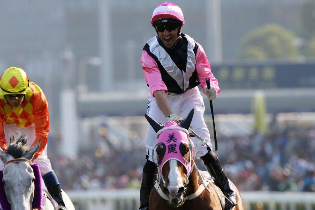 Neil Callan celebrates his Chairman’s Trophy win on Beauty Only. Photos: Kenneth Chan