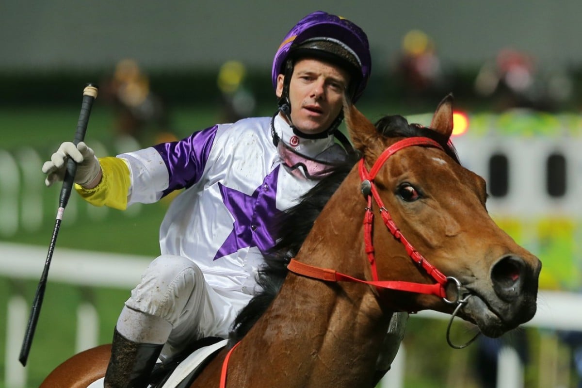 Brett Prebble celebrates Money Boy’s win at Happy Valley in March. Photo: Kenneth Chan