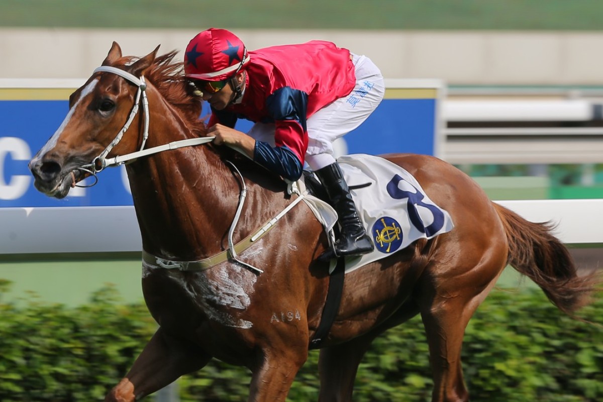 Joao Moreira guides The Golden Age to victory in the Group Three Lion Rock Trophy. Photos: Kenneth Chan