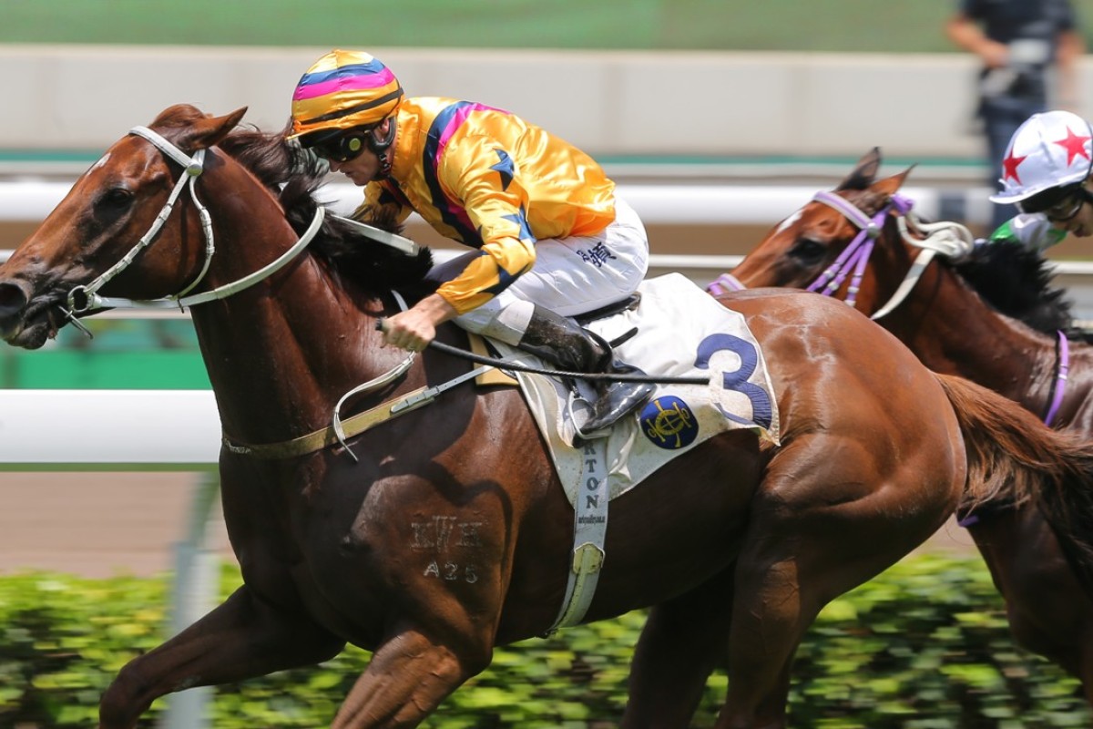 Zac Purton drives Winner’s Way to victory in the Group Three Sha Tin Vase. Photos: Kenneth Chan