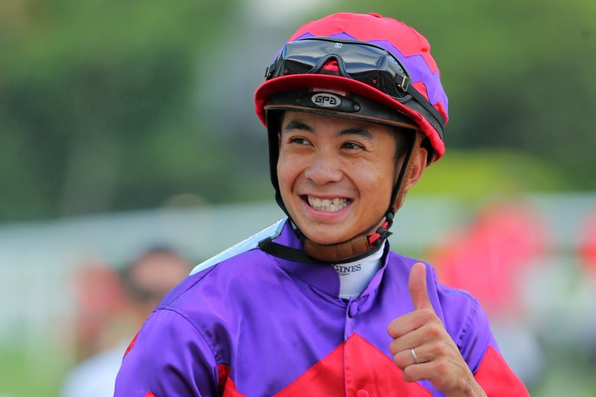 Derek Cruz after winning on Fight Hero on Sunday at Sha Tin. Photos: Kenneth Chan