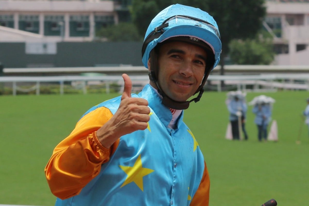 Joao Moreira celebrates a winner. Photos: Kenneth Chan