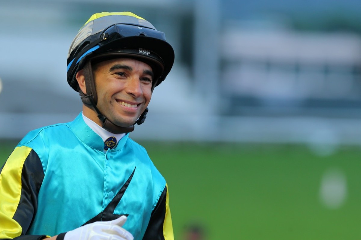 Joao Moreira is all smiles after Raging Storm’s victory. Photos: Kenneth Chan