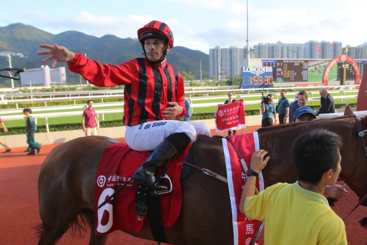 Silvestre de Sousa after winning aboard Eagle Way last month. Photos: Kenneth Chan