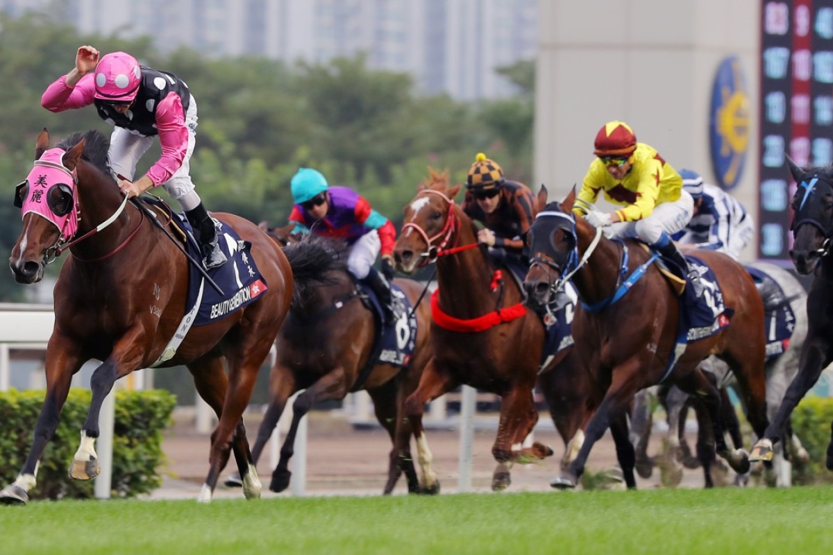 Zac Purton has time to give Beauty Generation a pat at the finish of the Longines Hong Kong Mile. Photos: Kenneth Chan