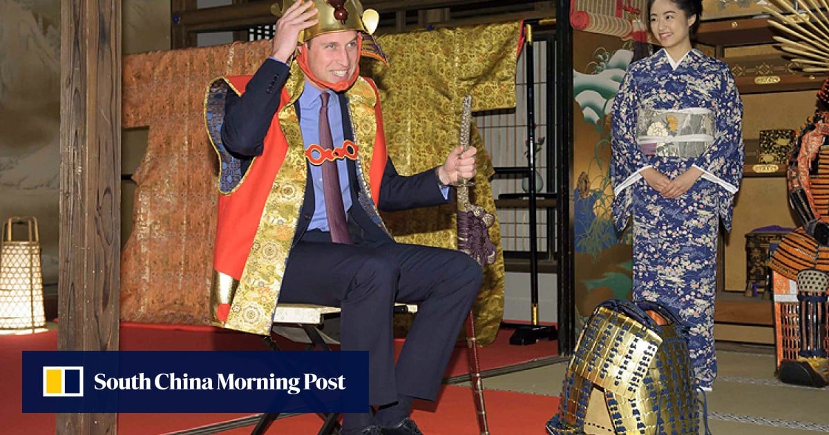 Britain's Prince William dresses up as a samurai warrior during his