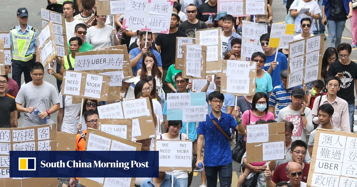 Macau protesters demand legalisation of Uber as ridehailing company