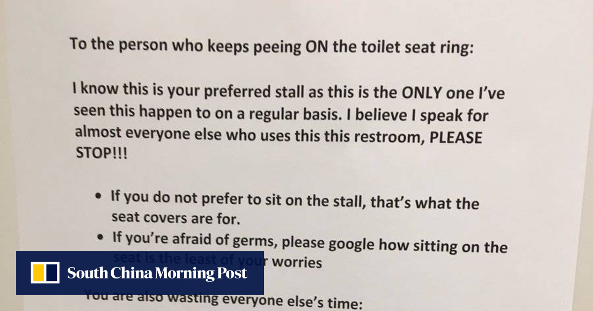 Ultimate passive aggressive note over toilet seat ‘hovering’ left in