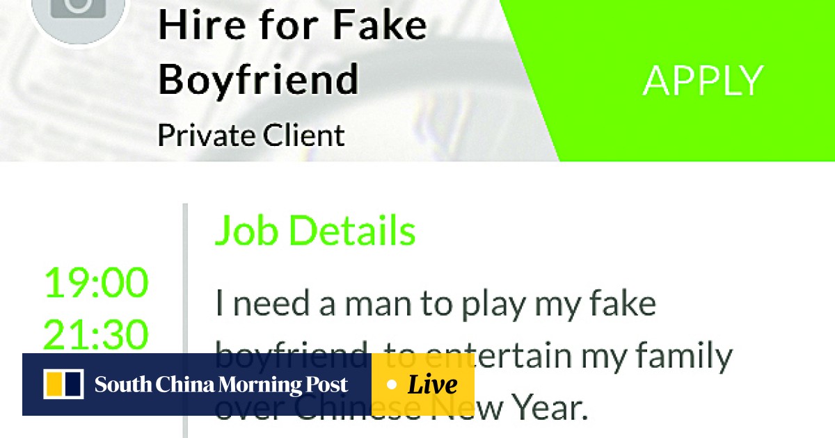 Wanted Fake Partner To Impress Family At Hong Kong Lunar New Year Gatherings South China Morning Post Download the hooked app to finish boyfriend for hire.